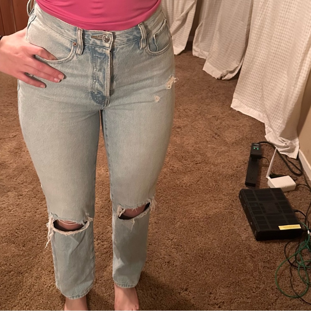 Pink Top and Light Blue Ripped Jeans - Picture 3 of 7